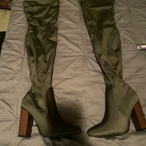 Olive green satin boots